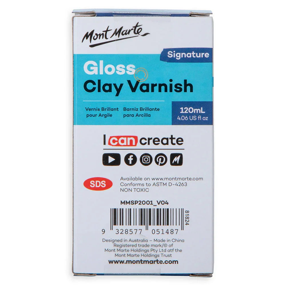 Mont Marte Gloss Clay Varnish Signature 120mL product box, art supplies, Mont Marte India