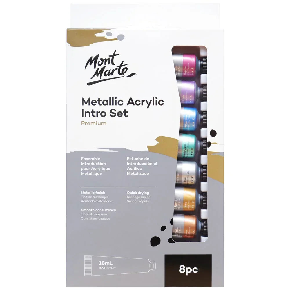 Mont Marte Metallic Acrylic Paint Intro Set Premium 8pc front packaging